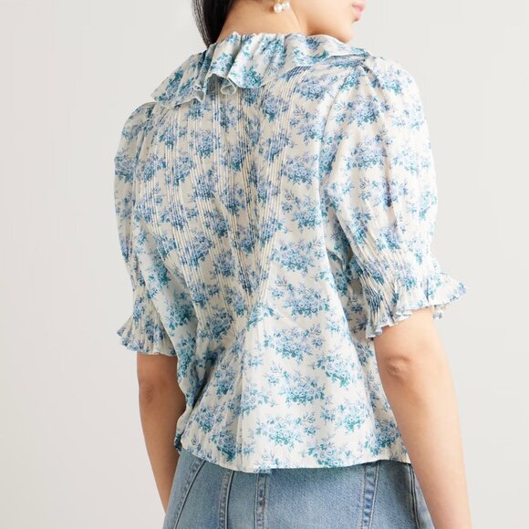 NWT Dôen Henri ruffled pintucked floral print top - Blue Rosier Floral - Picture 5 of 6